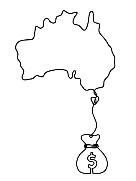 澳大利亚地图，在白色的背景上画着一袋美元图片下载