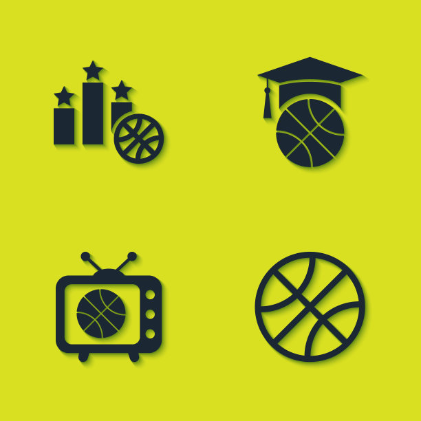 设置体育冠军领奖台，篮球，比赛电视和训练图标。向量图片下载