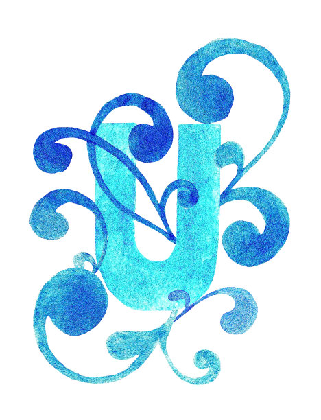 字母表。字母u。Watercolor图片下载