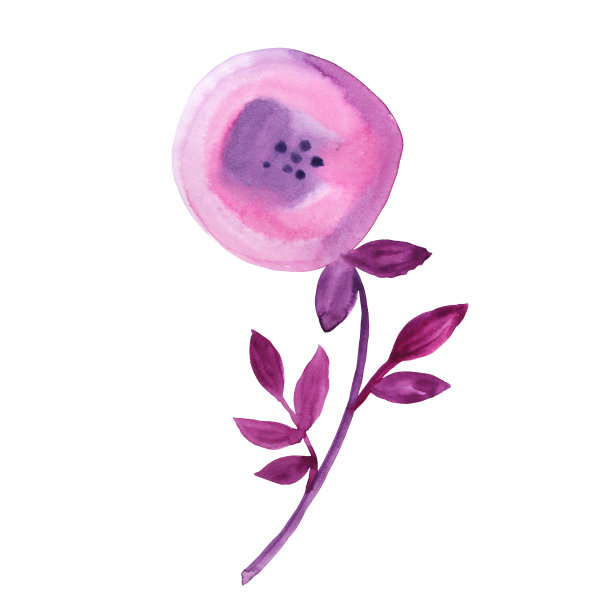 水彩粉红色和紫色抽象花与叶孤立在白色背景。创意手绘春夏季插图。剪纸为婚礼3月8日包装墙纸贴纸图片下载
