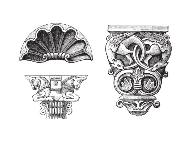 罗马装饰装饰元素-古老的雕刻插图图片下载