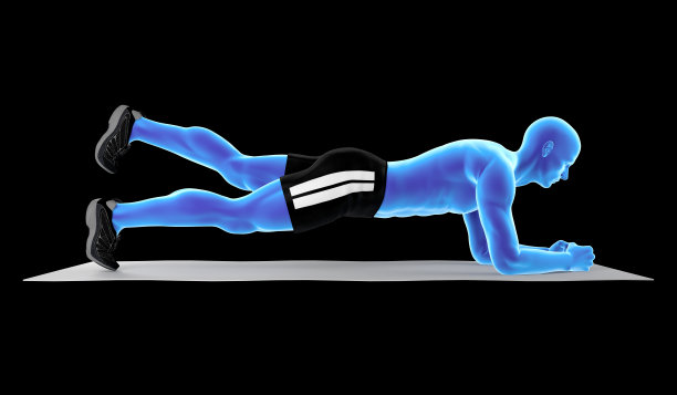 一个健康的人的3D插图，做平板腿提高锻炼图片下载