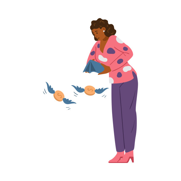 女人难过花空钱包，平面矢量插图孤立。图片下载