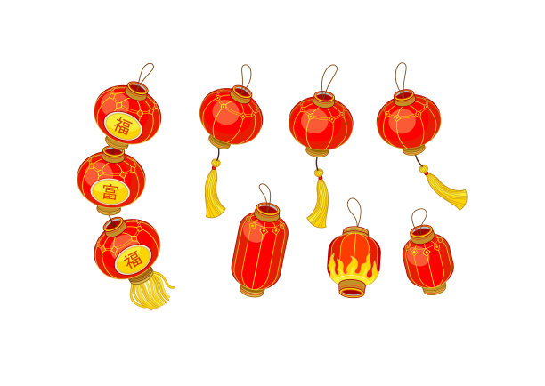 向量设置红色花环的中国纸灯笼。农历新年。中国的春节。图片下载