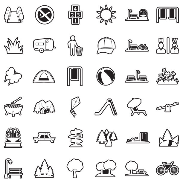 公园和户外图标。直线填充设计。矢量插图。图片下载