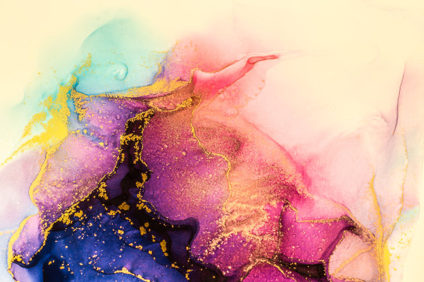 摘要亮泽亮泽的液体色背景，手绘的金色条纹酒精画，液体墨技术纹理用于高分辨率的背景设计图片下载