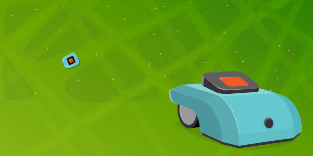 机器人割草机从鸟瞰的角度割草机草坪和额外的割草机在前面图片下载