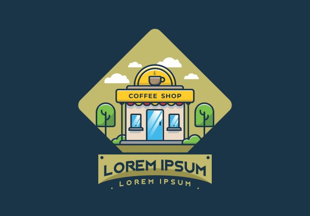 咖啡馆线条艺术平面插画图片下载