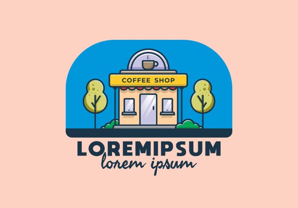 咖啡馆线条艺术平面插画图片下载