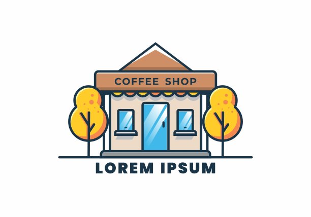 咖啡馆线条艺术平面插画图片下载