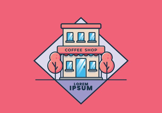 咖啡馆线条艺术平面插画图片下载