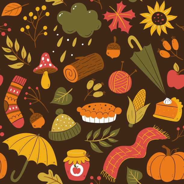 多彩的秋季元素无缝图案图片下载