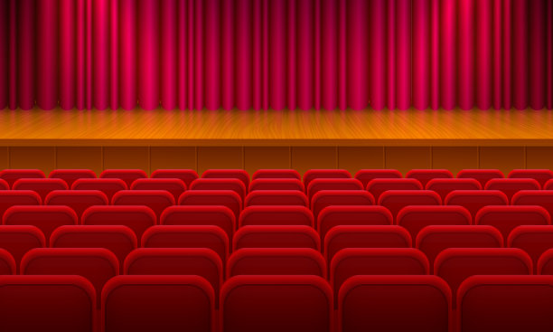 红色座椅的排，后视图。室内元素。矢量3D插图图片下载