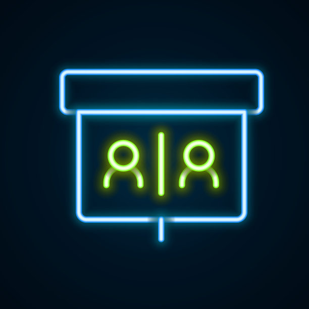 发光的霓虹灯线视频聊天会议图标孤立在黑色背景。在线会议可以在家工作。远程项目管理。色彩斑斓的轮廓的概念。向量图片下载