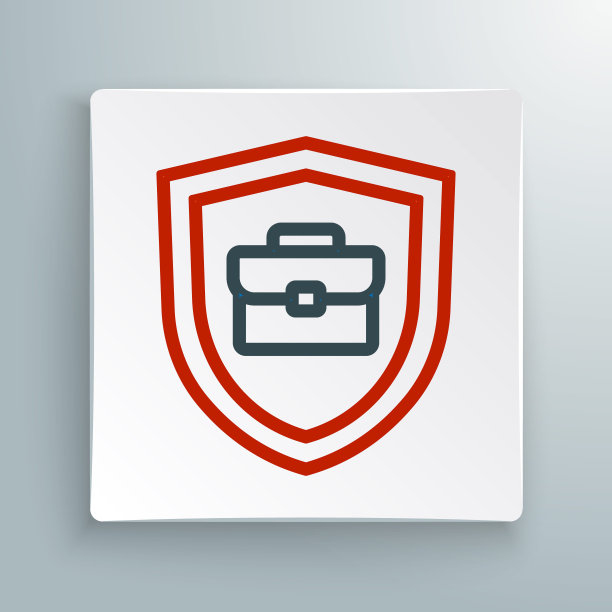 线公文包与盾图标孤立在白色背景。保险的概念。安全，安全，保护，保护理念。色彩斑斓的轮廓的概念。向量图片下载
