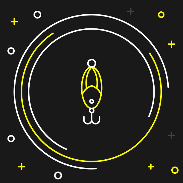 线钓鱼饵图标孤立在黑色背景上。渔具。色彩斑斓的轮廓的概念。向量图片下载