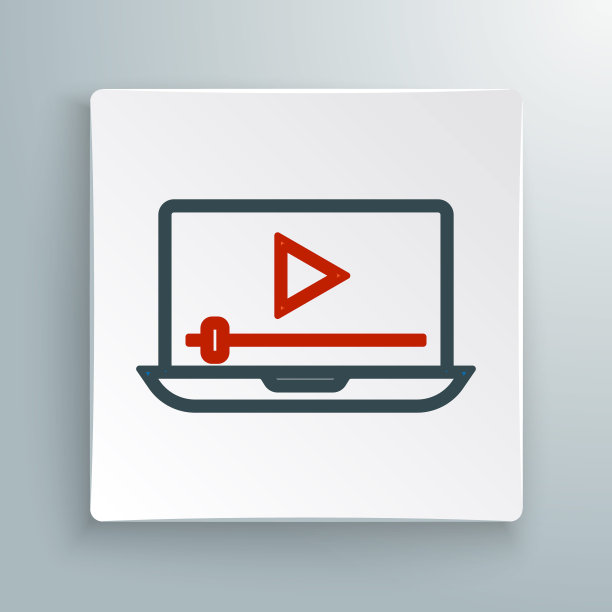 在线在线播放视频图标孤立在白色背景。笔记本电脑和电影带玩标志。色彩斑斓的轮廓的概念。向量图片下载
