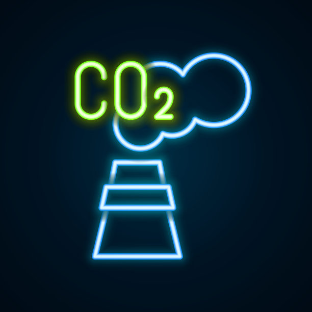 发光的霓虹灯线二氧化碳排放在云图标孤立在黑色背景上。二氧化碳配方，烟雾污染概念，环境概念。色彩斑斓的轮廓的概念。向量图片下载