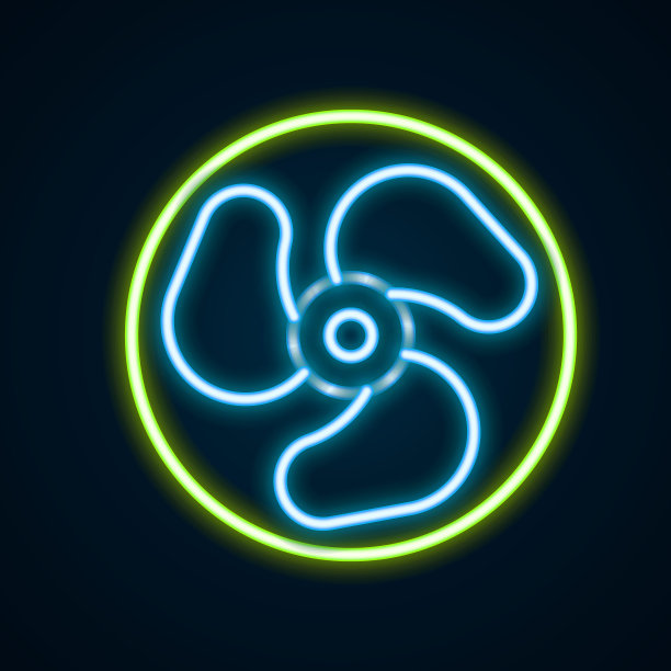 发光的霓虹灯线舷外船马达图标孤立在黑色背景上。船的引擎。色彩斑斓的轮廓的概念。向量图片下载