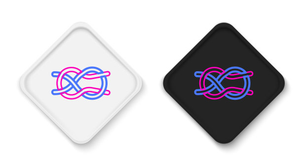 线航海绳结图标孤立在白色背景上。系在一个结上的绳子。色彩斑斓的轮廓的概念。向量图片下载