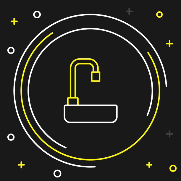 线洗脸盆与水龙头图标孤立在黑色背景上。色彩斑斓的轮廓的概念。向量图片下载