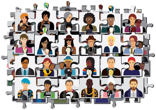 社交网络方案，以拼图的形式包含人物图标。图片下载