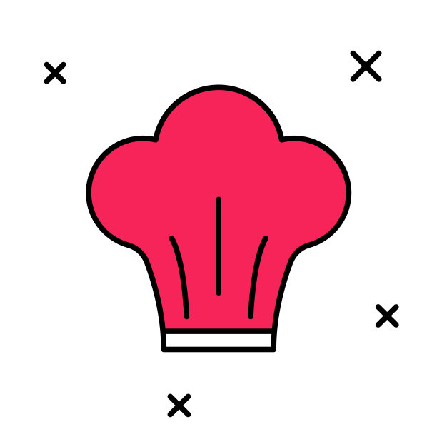 填充轮廓厨师帽子图标孤立在白色背景。烹饪的象征。厨师的帽子。向量图片下载