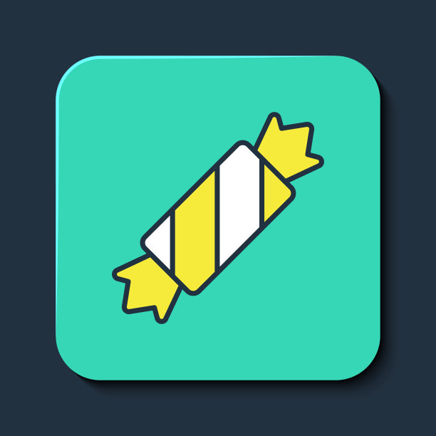 填充轮廓糖果图标孤立在蓝色背景。圣诞快乐，恭贺新禧。绿松石平方按钮。向量图片下载