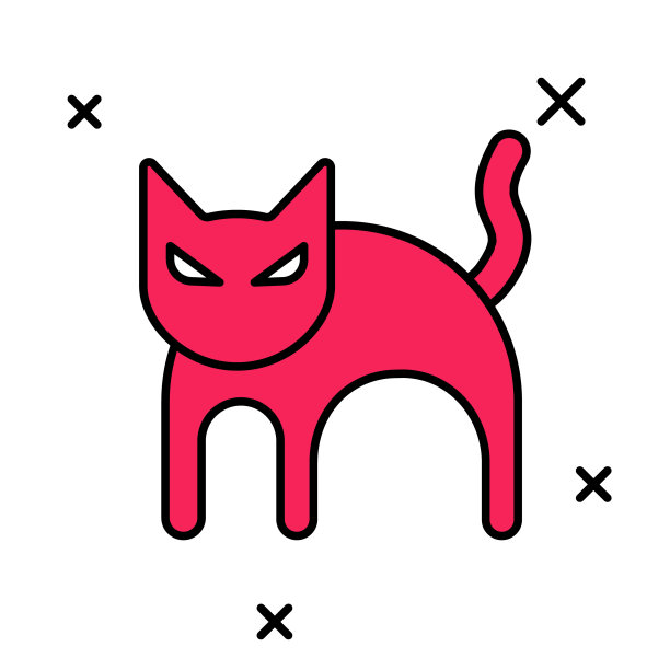 填充轮廓黑猫图标孤立在白色背景上。快乐的万圣节派对。向量图片下载