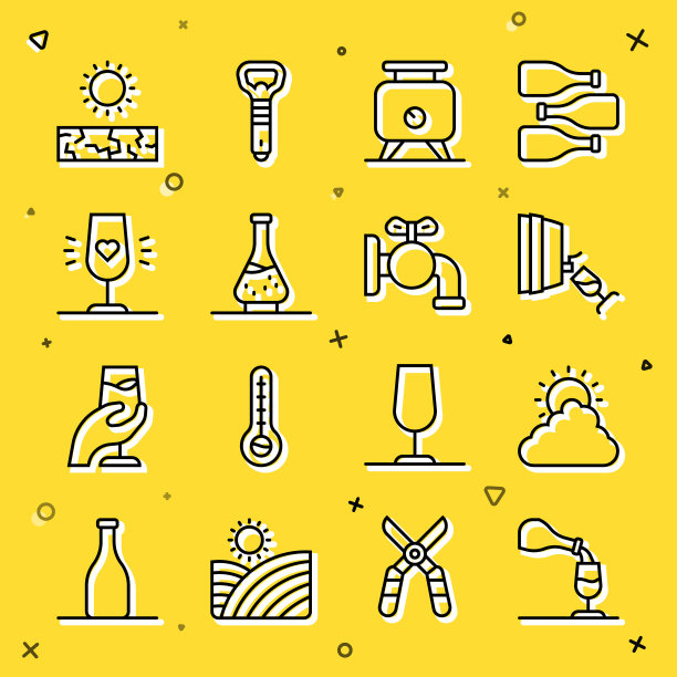 集品酒、品酒、日晒雨淋、葡萄发酵、醒酒、酒杯、乾旱及桶标。向量图片下载