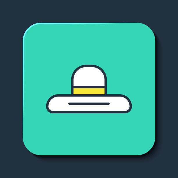 填充轮廓园丁，农民或农业工人帽子图标孤立在蓝色背景。绿松石平方按钮。向量图片下载