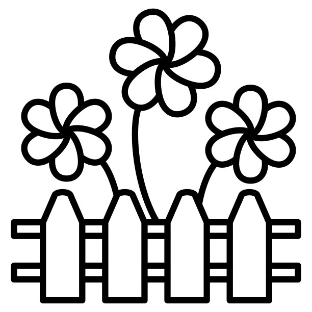 用鲜花装饰的花园。篱笆后面有一个花坛。园艺、农学。矢量图标，轮廓，孤立图片下载