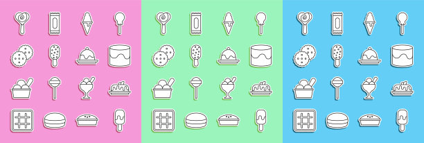 冰淇淋，蛋糕，华夫筒，饼干或饼干，棒棒糖和图标。向量图片下载