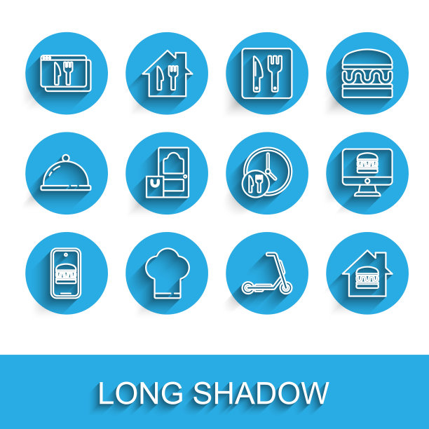 设置在线订购和送货，厨师帽，滑板车，和24小时图标。向量图片下载