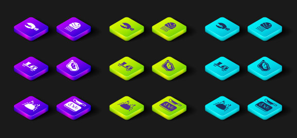 螃蟹，菜板和刀，寿司，贻贝，海蜇和龙虾或蟹爪图标。向量图片下载