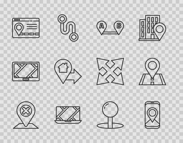 设置线路位置，城市地图导航，路线位置，城市信息图，与房子，推销和图标。向量图片下载