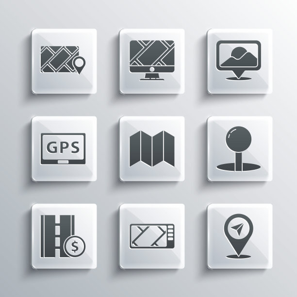 可设置地图、位置、推钉、折叠、收费道路交通标志、城市导航和图标的Gps设备。向量图片下载