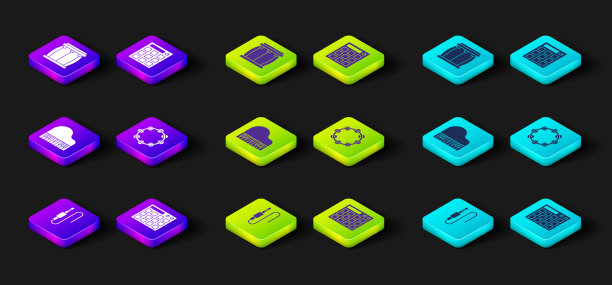 设置音频插孔，鼓机，三角钢琴，铃鼓，和图标。向量图片下载