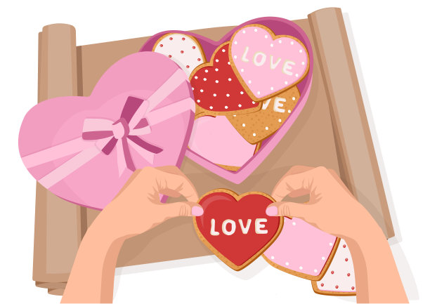 姜饼的心。心形的节日饼干。情人节插图，婚礼。矢量图图片下载