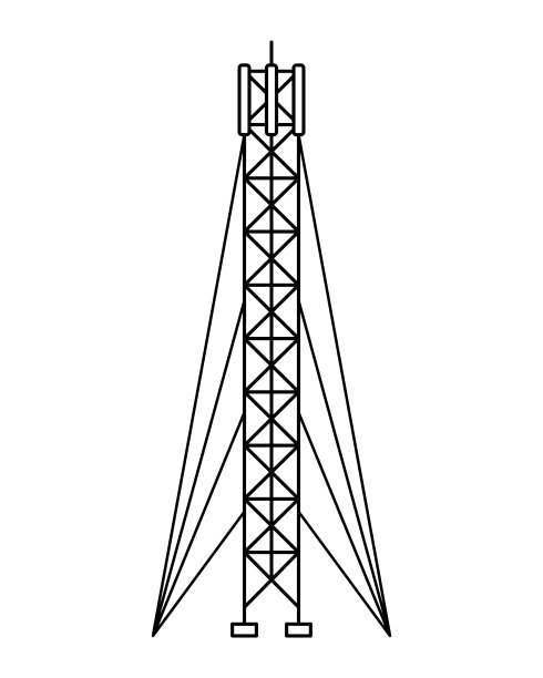 带线蜂窝通信塔的矢量图。5G、4g信号分布。互联网。现代技术。大纲图片下载
