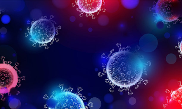 全息图上的冠状病毒COVID-2019的蓝色未来主义背景概念搜索创新背景矢量设计。图片下载