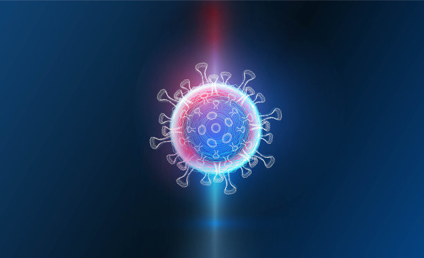 全息图上的冠状病毒COVID-2019的蓝色未来主义背景概念搜索创新背景矢量设计。图片下载