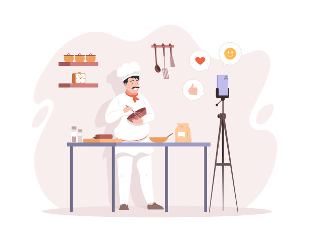 专业男厨师美食博主制服烹饪教程录制视频内容在线直播图片下载