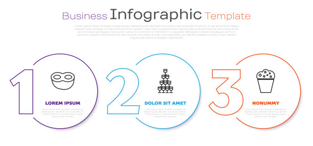 节日面具，金字塔塔里的酒杯和纸盒里的爆米花。业务信息模板。向量图片下载