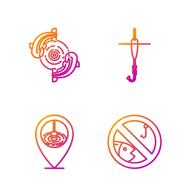 不钓鱼，位置钓鱼，钓鱼和钓钩和浮子。渐变颜色图标。向量图片下载