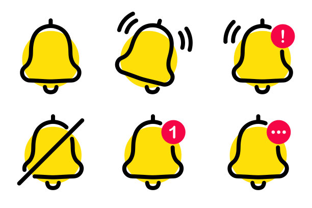 通知图标。铃声与新的通知闹钟和智能手机应用程序警报或新消息。铃声是震动警报新通知，â为网站，徽标，应用程序，UI图片下载