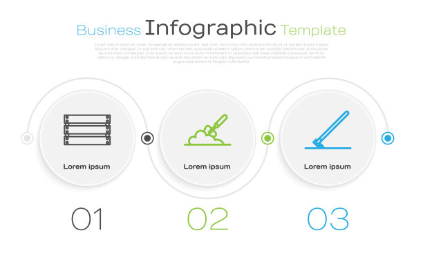 木盒，园铲或铁锹在地上，园耙在工作。业务信息模板。向量图片下载