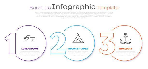 设置小型货车，旅游帐篷和锚。业务信息模板。向量图片下载