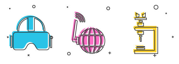 设置虚拟现实眼镜，社交网络和显微镜图标。向量图片下载