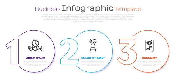 设置线机器人和数字时间管理器，天线和机器人。业务信息模板。向量图片下载
